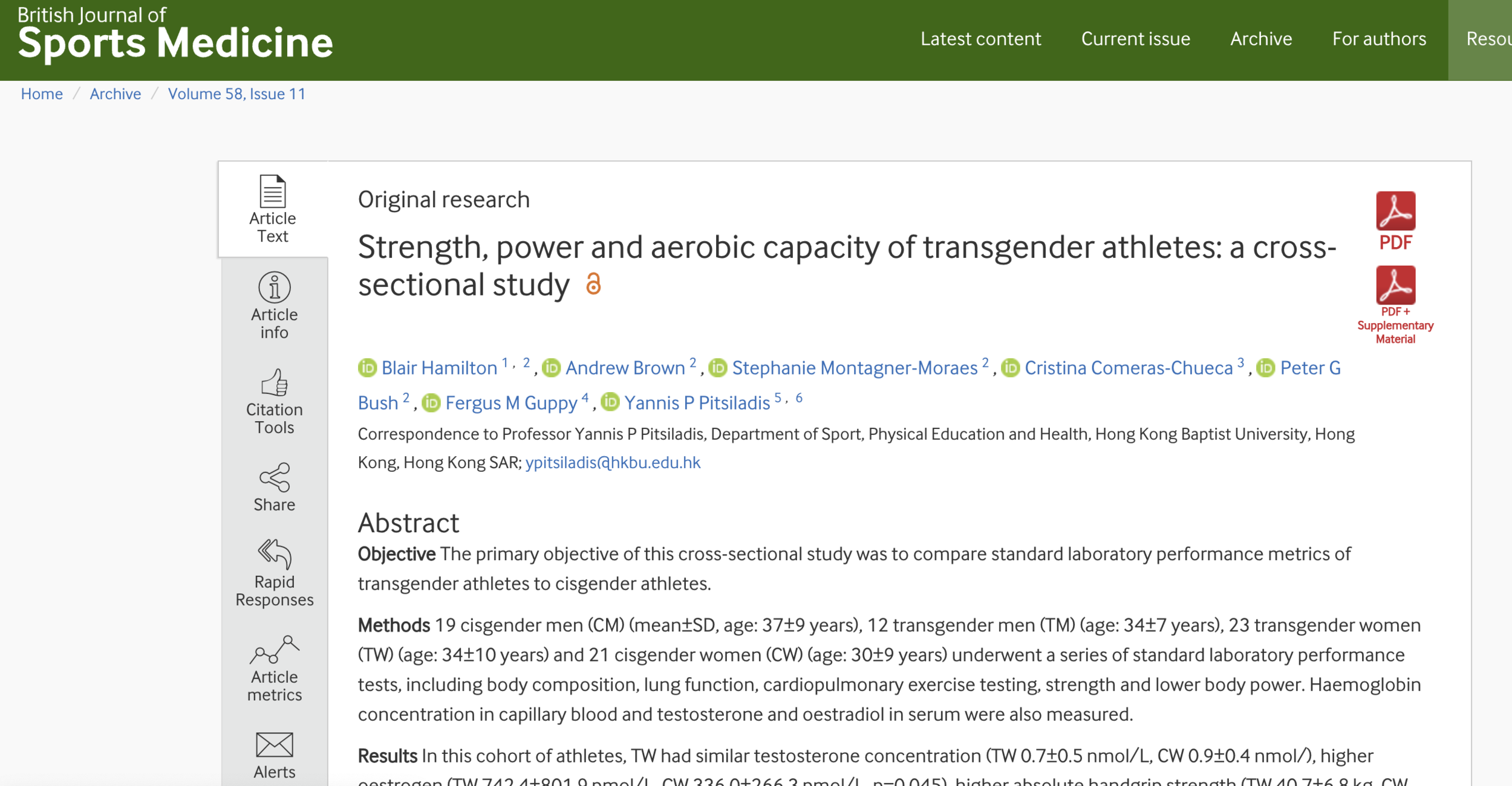 Strength, power and aerobic capacity of transgender athletes: a cross-sectional study